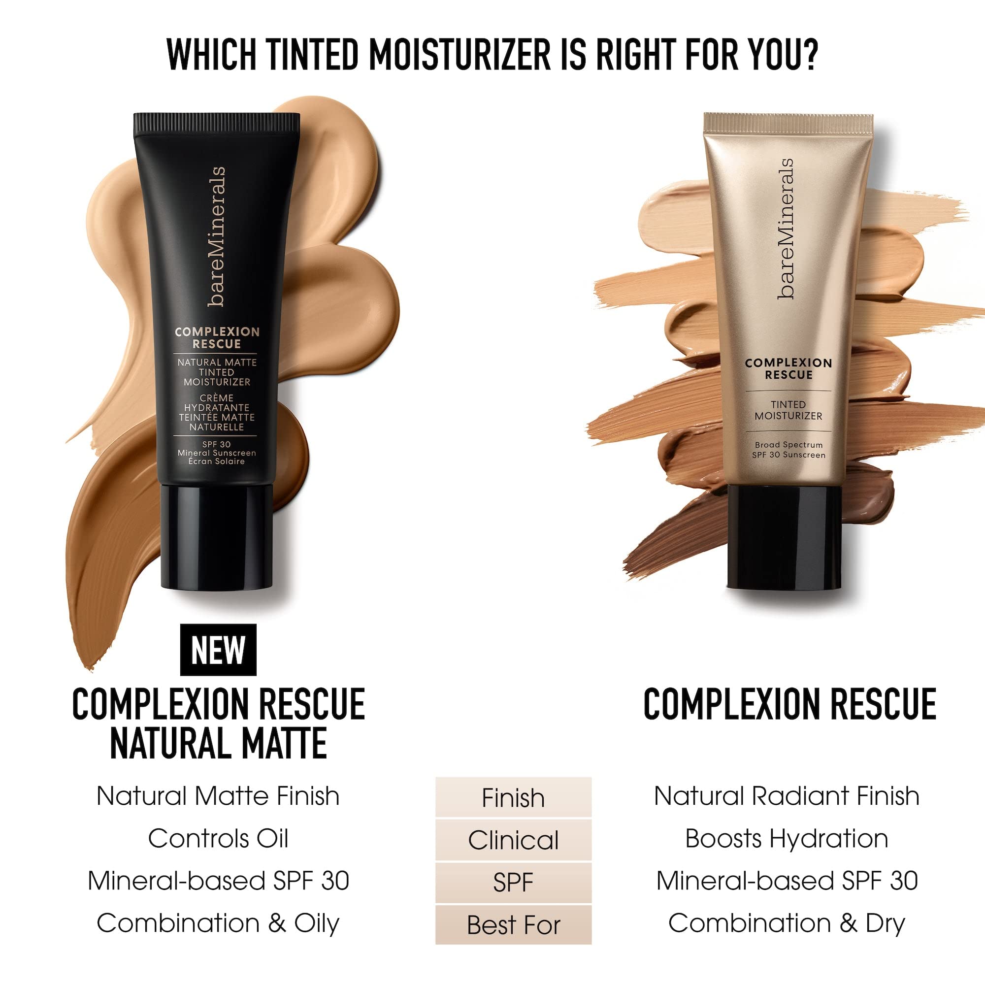 bareMinerals Complexion Rescue Natural Matte Pecan 05 tone swatch demonstrates shade blendability