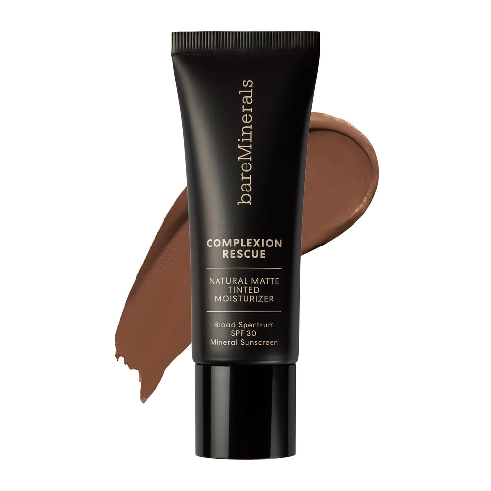 BareMinerals Complexion Rescue Sienna 10 swatch with oil-control matte finish