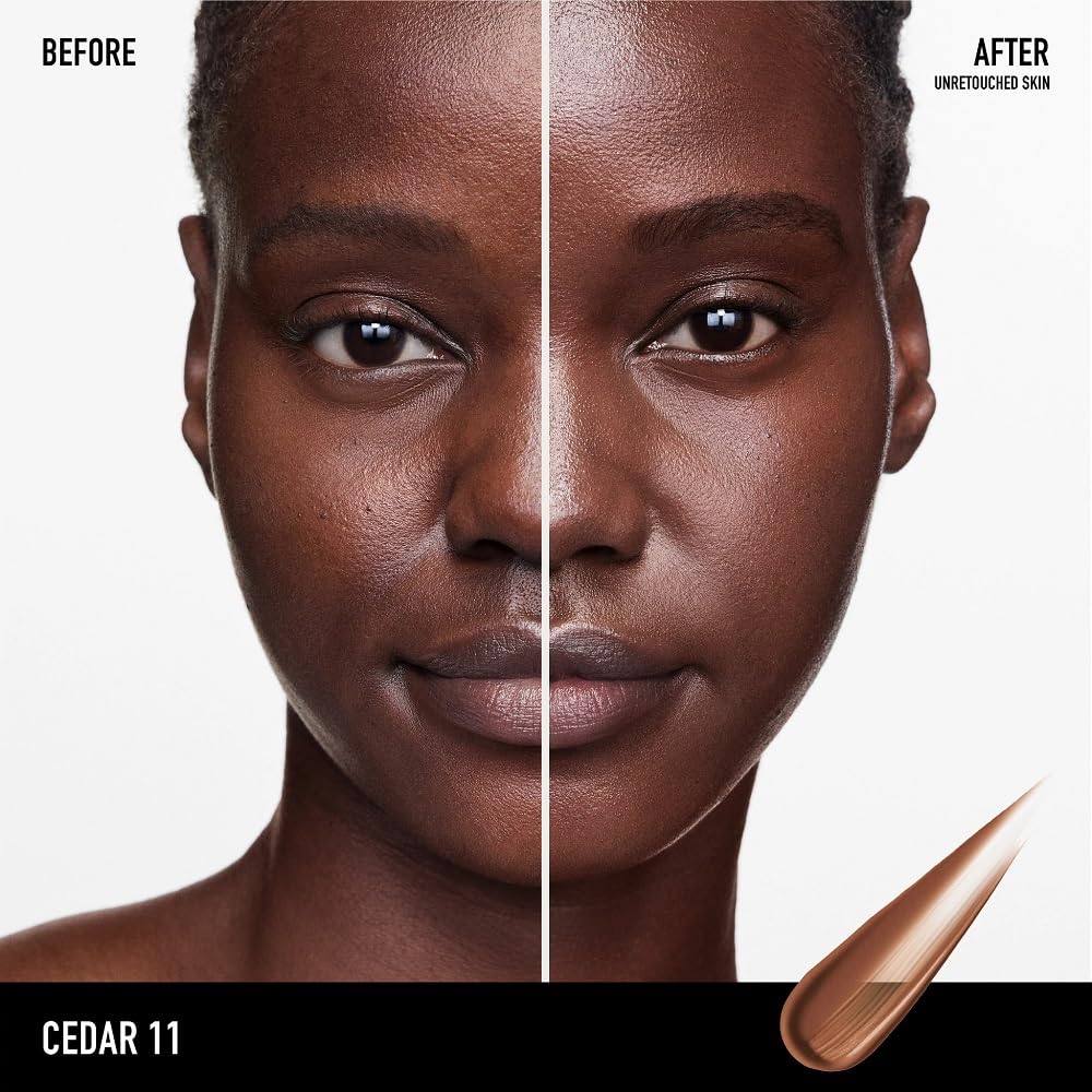 bareMinerals Complexion Rescue Cedar-11 swatches demonstrate sheer-to-light coverage.