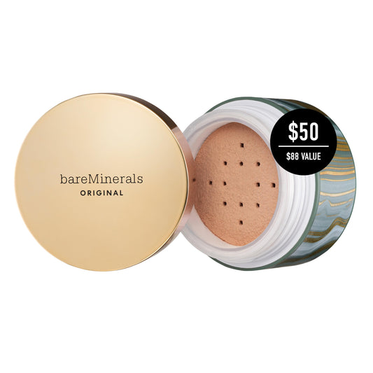 Texture swirl of BareMinerals deluxe foundation showing easy blend for natural finish