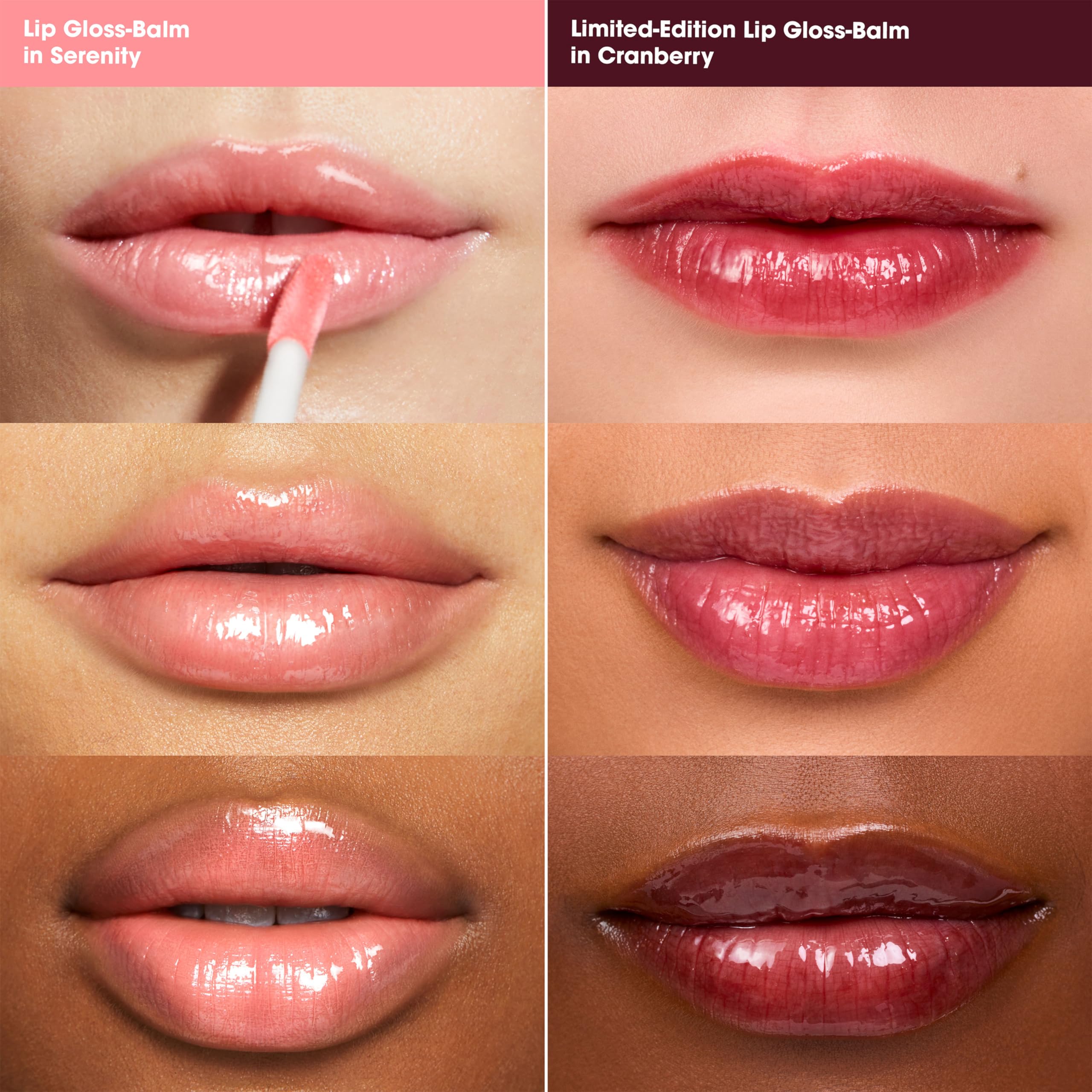 bareMinerals Mineralist Lip Gloss-Balm Serenity application showing glossy, hydrated lips