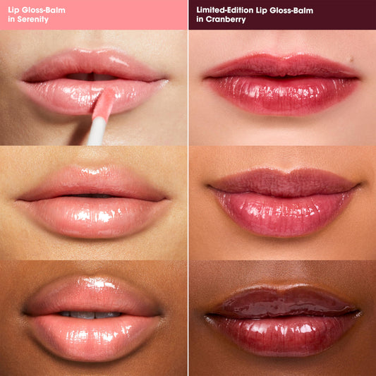 bareMinerals Mineralist Lip Gloss-Balm Serenity application showing glossy, hydrated lips