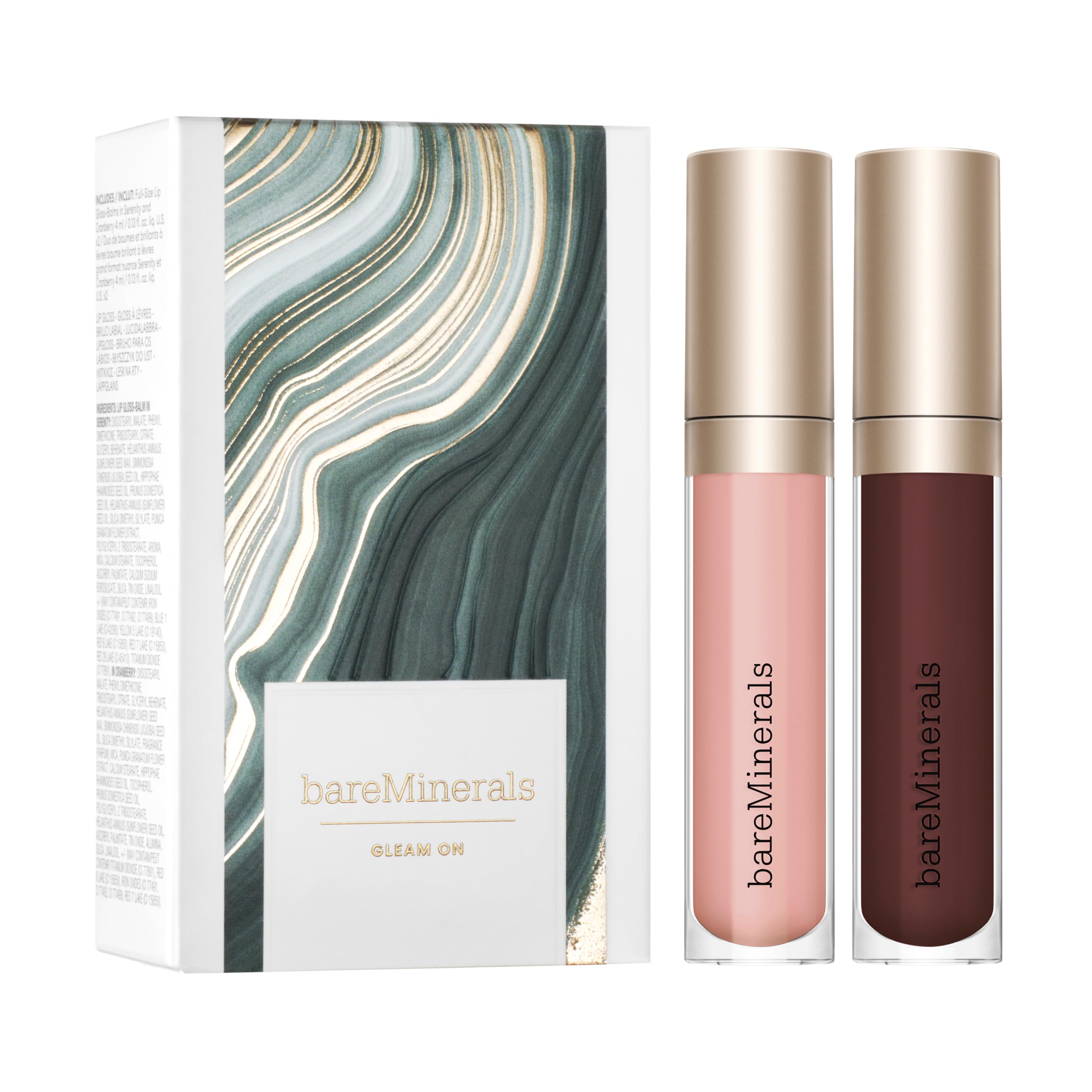 bareMinerals Mineralist Lip Gloss-Balm Serenity swatch showing sheer color and non-sticky shine