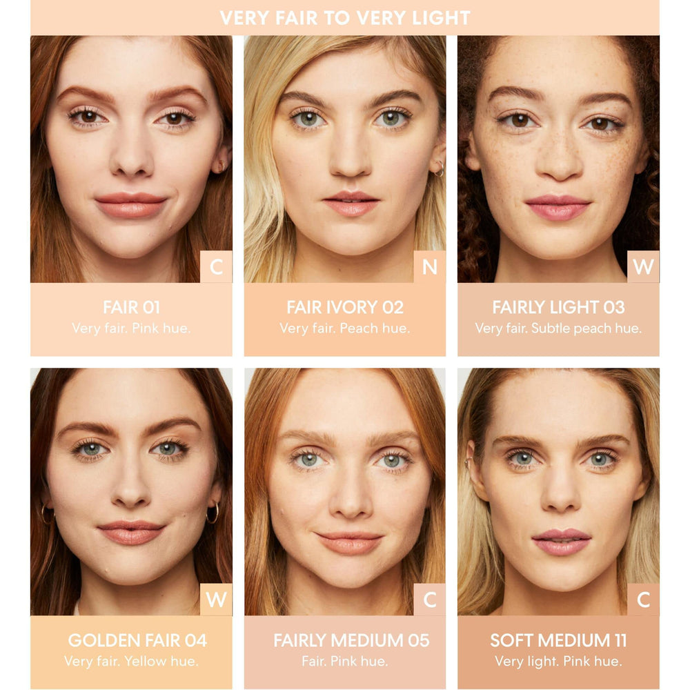 BareMinerals non-comedogenic formula close-up demonstrating pore-friendly wear.