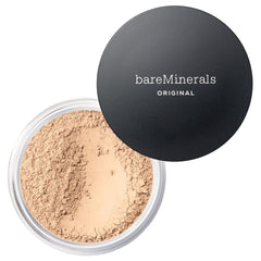 bareMinerals Original Loose Powder Foundation SPF 15 in Fairly Light 03 swatch showing buildable coverage and luminosity.