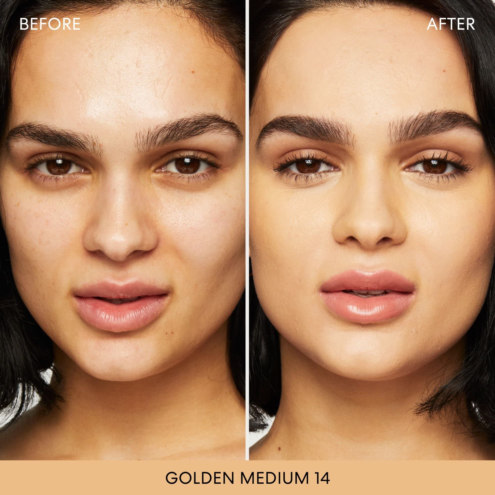 Swatch of BareMinerals 14 Golden Medium for seamless shade match and buildable coverage