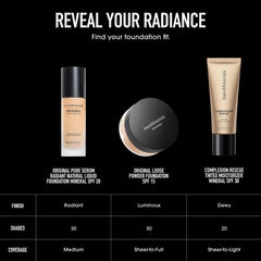 bareMinerals Original Serum Foundation application on cheek — seamless blend and glow from first layer.