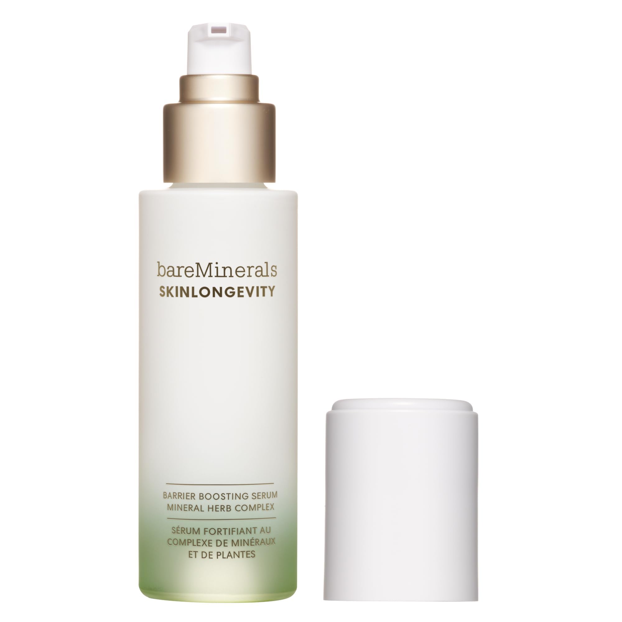 bareMinerals Skinlongevity serum bottle offering barrier support for daily hydration