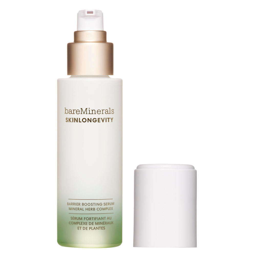 bareMinerals Skinlongevity serum bottle offering barrier support for daily hydration
