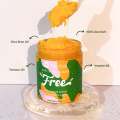 BareSoul FREE scrub body application demonstrates pampering exfoliation for smooth skin.