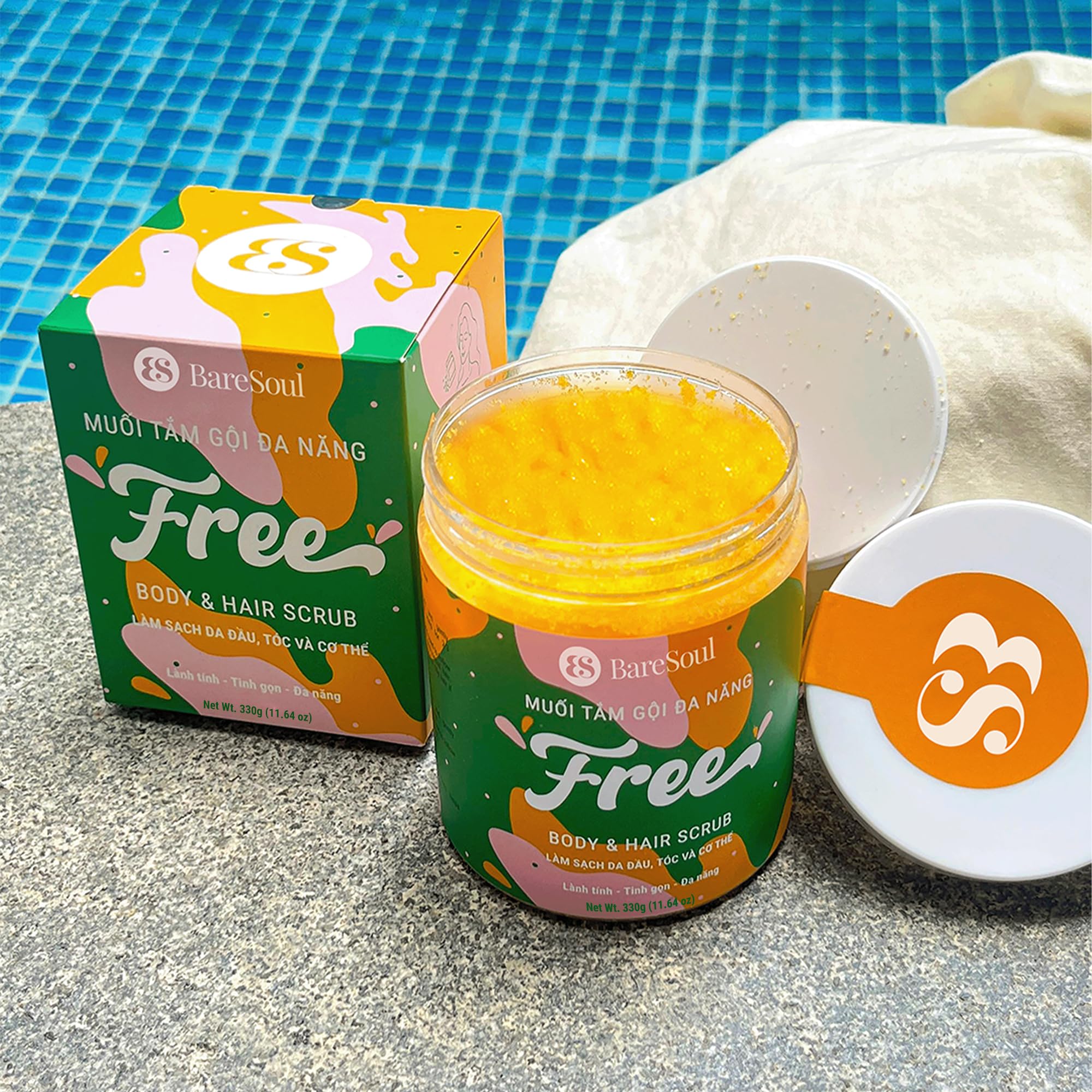 BareSoul FREE scrub refreshing scent conveys spa-like experience.