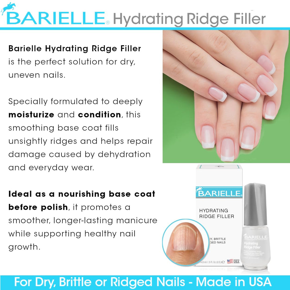 Barielle Hydrating Ridge Filler Base Coat being applied to nails for prep.