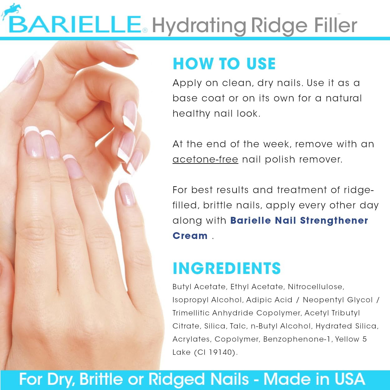 Barielle Hydrating Ridge Filler Base Coat on smooth nails after application.