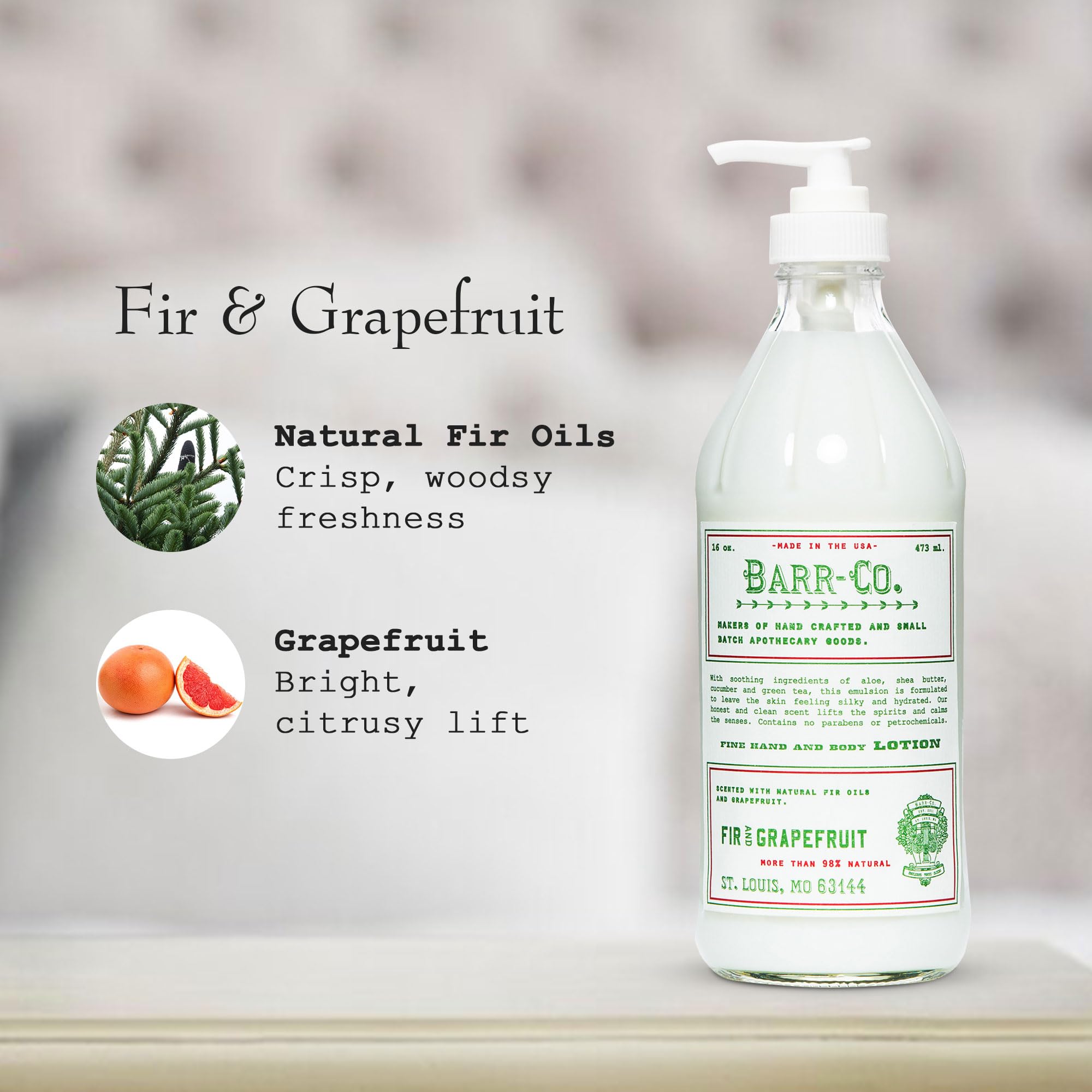 BARR-CO lotion on a bathroom shelf for daily care