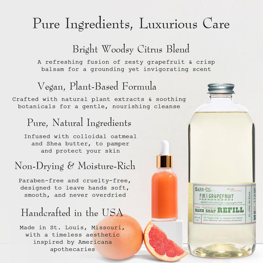 BARR-CO refill label closeup highlighting vegan, plant-based formula