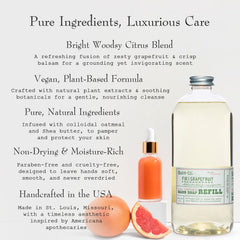 BARR-CO refill label closeup highlighting vegan, plant-based formula