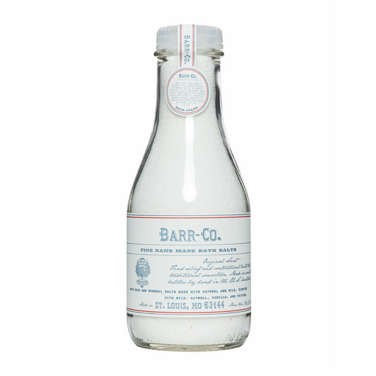 Barr-Co Original Scent bath salts jar shown for relaxing baths.