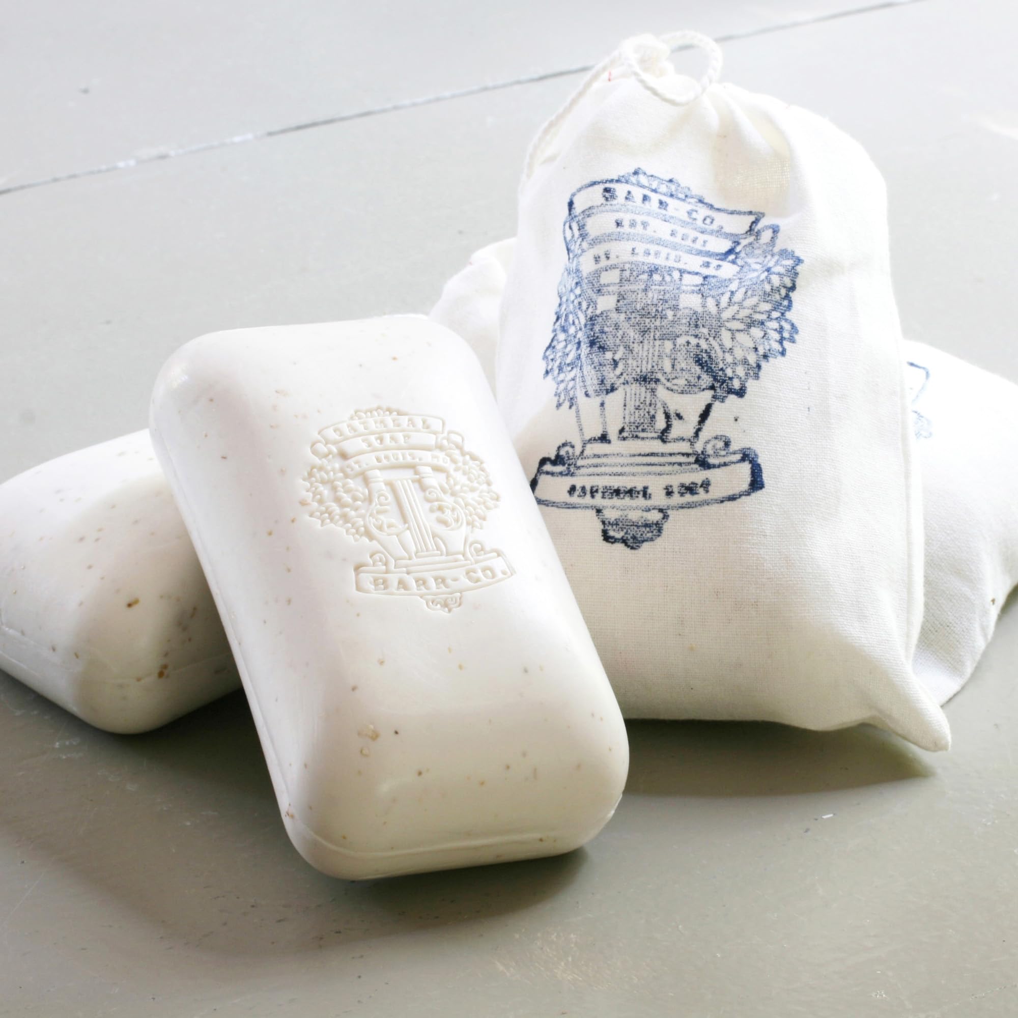 BARR-CO Original Scent soap in hand, rich lather and soothing aroma