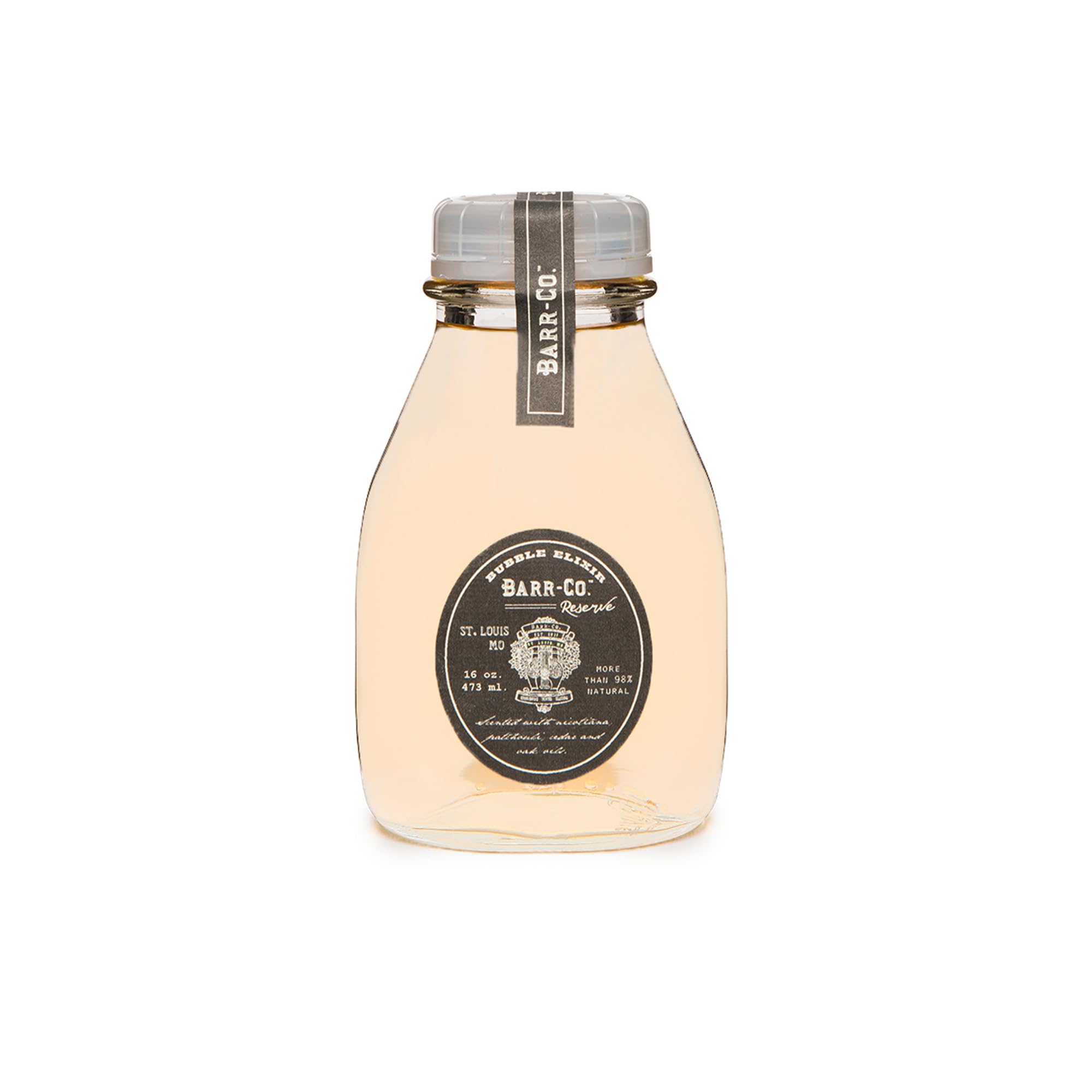 Barr-Co Reserve Bubble Bath Elixir bottle with earthy aroma for a calming soak.