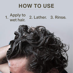 Barrel & Oak 2-in-1 shampoo hands-on use, lathering to cleanse hair and scalp.