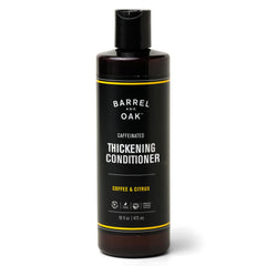 Barrel & Oak caffeinated coffee conditioner bottle showing volumizing action
