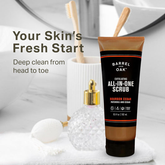 Barrel & Oak walnut shell powder texture for gentle daily exfoliation
