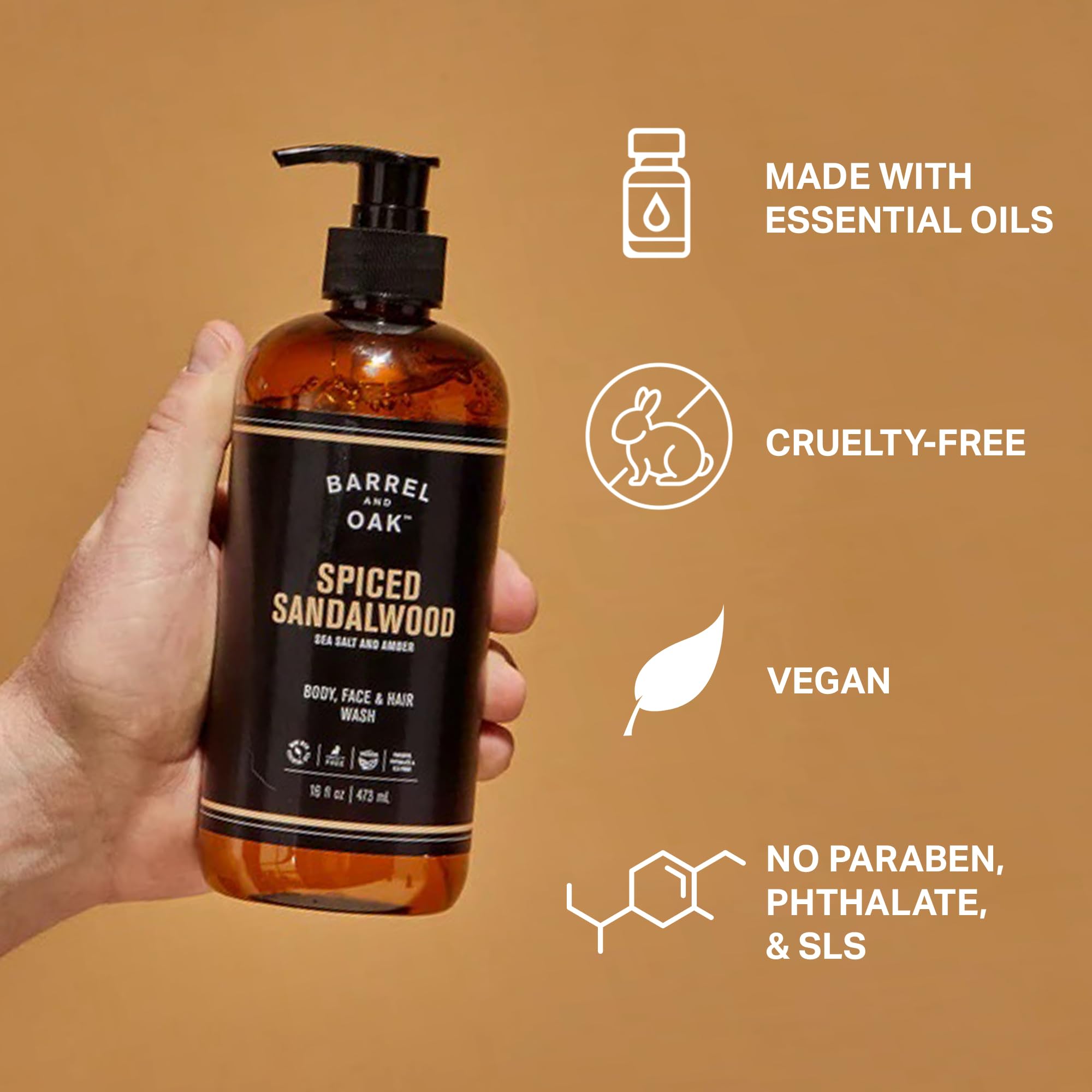 Barrel & Oak yerba mate wash bottle for revitalizing hair and skin.
