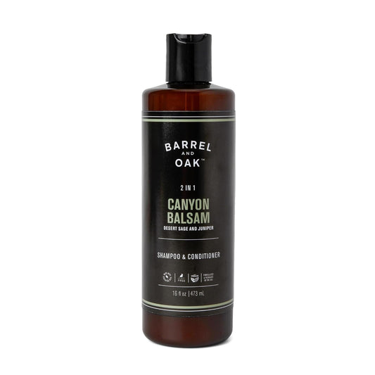 Barrel & Oak 2-in-1 shampoo bottle for clean scalp and refreshed hair.