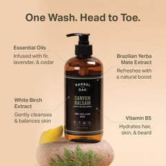 Barrel & Oak wash used on face, hair, and body in a daily routine