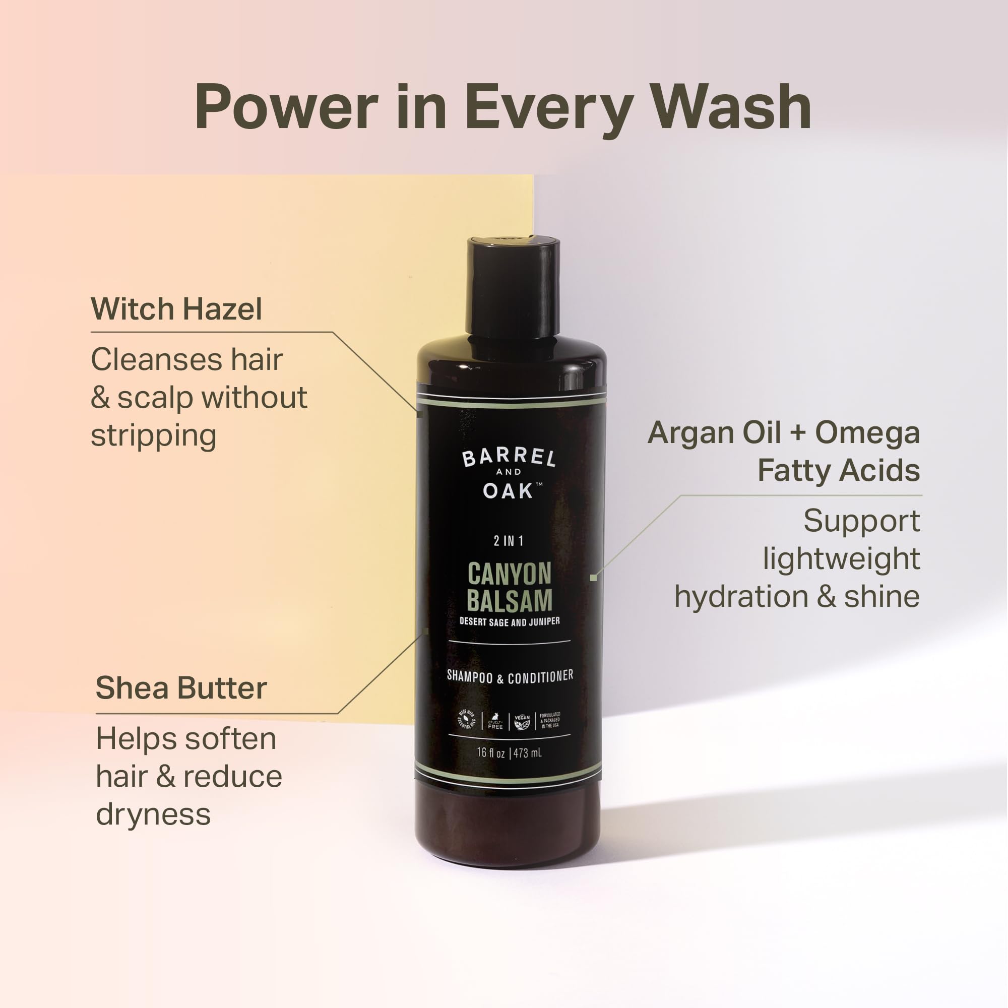 Barrel & Oak argan oil drop highlights moisturized, hydrated hair.