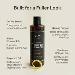 Barrel & Oak caffeine shampoo close-up shows rich lather and fullness support.