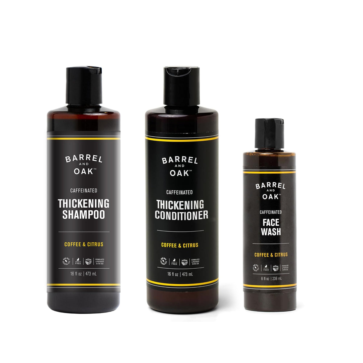 Barrel & Oak caffeinated face wash bottle for energizing cleanse