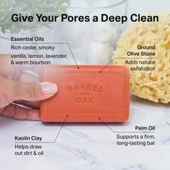Barrel & Oak exfoliating bar soap featuring red clay for a balanced skin feel.