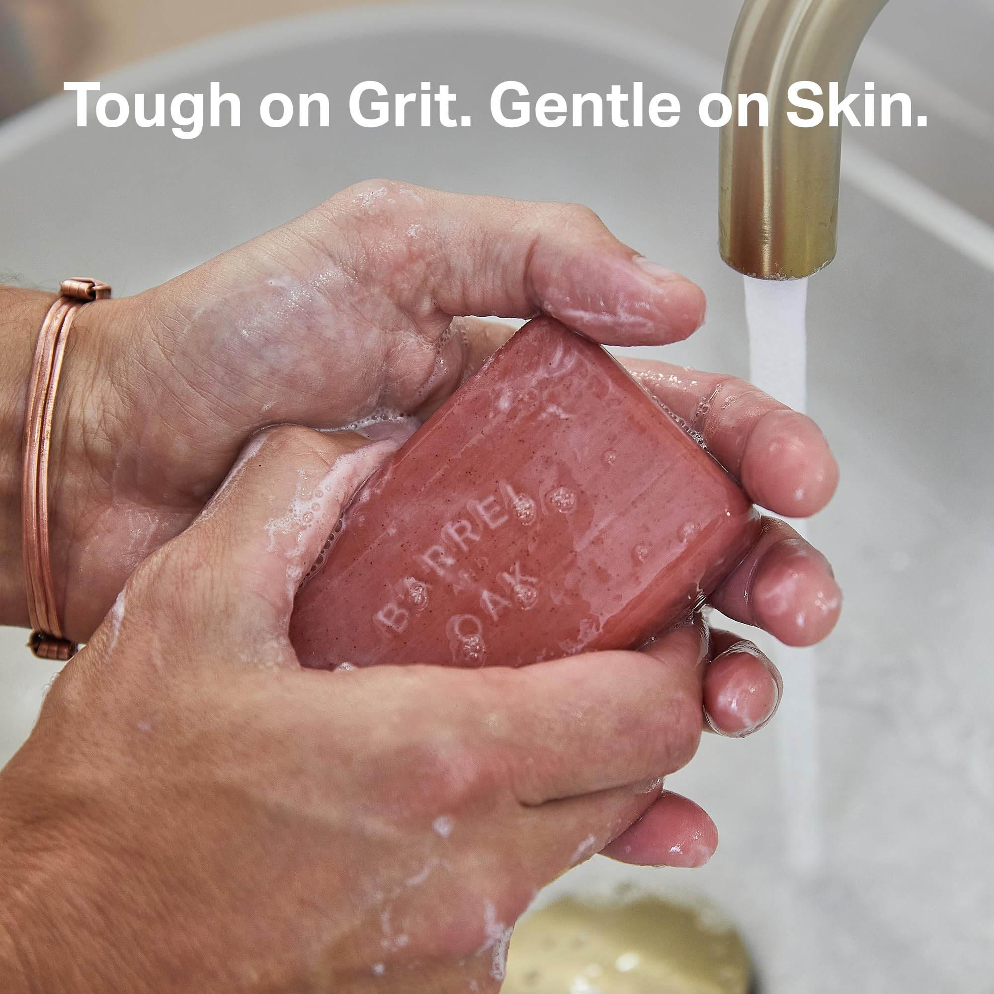 Barrel & Oak exfoliating bar soap with walnut shell powder for thorough cleansing.