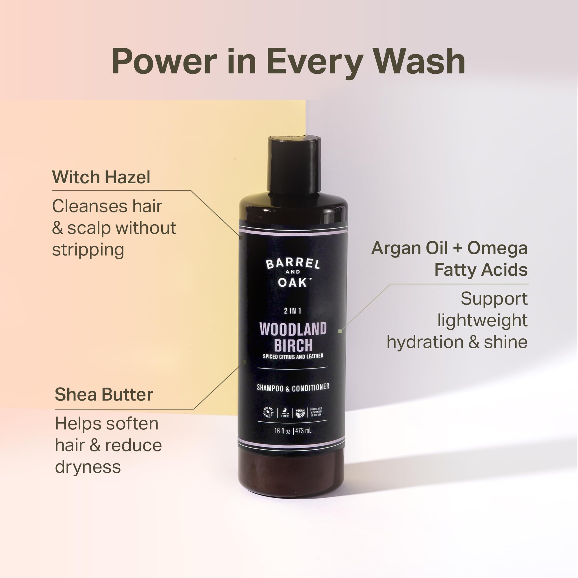 Barrel & Oak foamy lather shows easy shampooing and conditioning in one step.