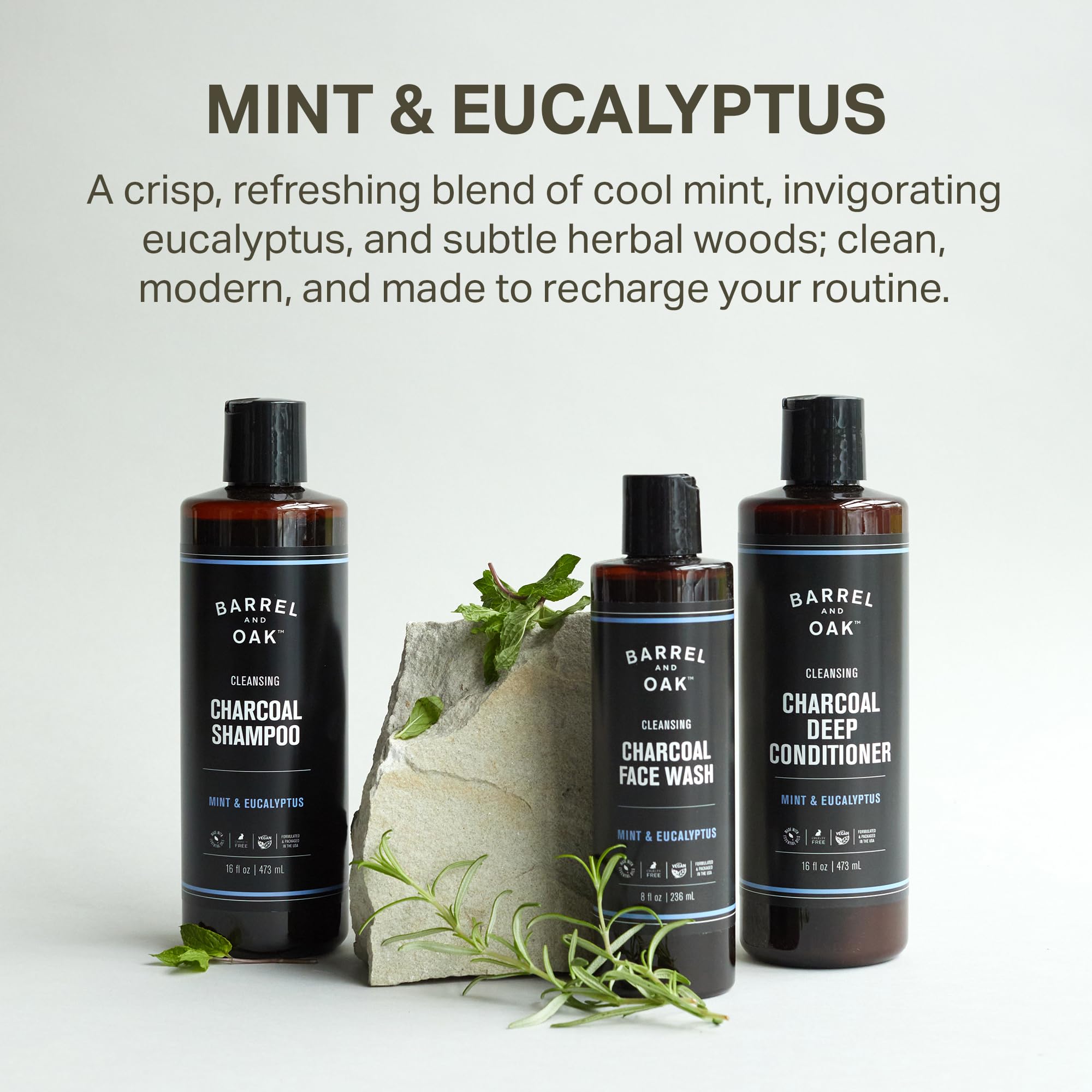 Mint & Eucalyptus label close-up, invigorating scent