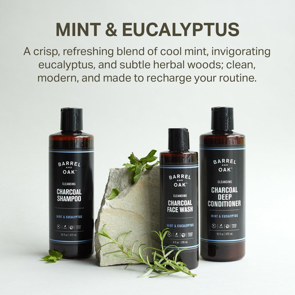 Mint & Eucalyptus label close-up, invigorating scent