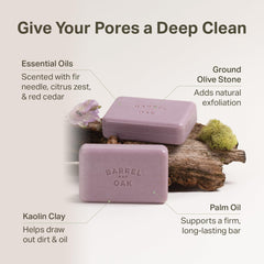 Close-up of kaolin clay and essential oils used in the Woodland Birch line.