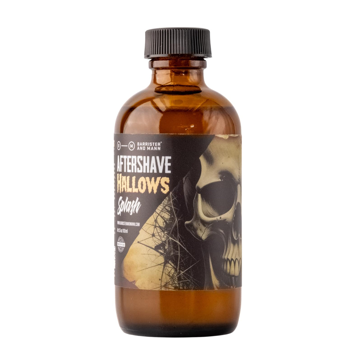 Barrister and Mann Hallows aftershave bottle showing conditioning formula for refreshed skin.