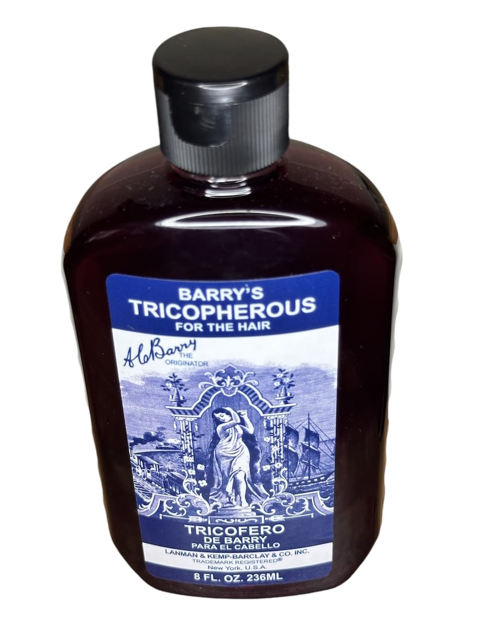 Barrys Tricopherous liquid regular bottle label highlights 8 oz and two-pack value.