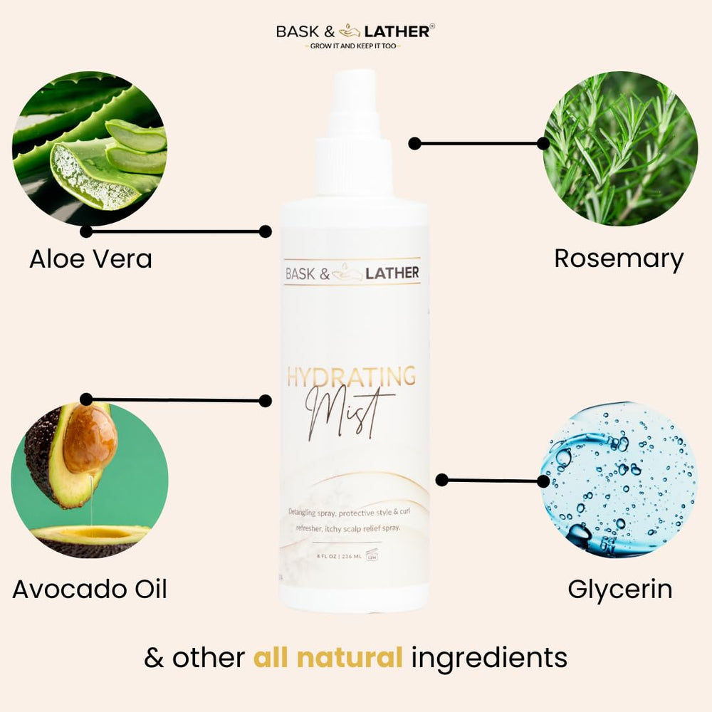 Bask & Lather Itchy scalp relief mist soothes irritation.