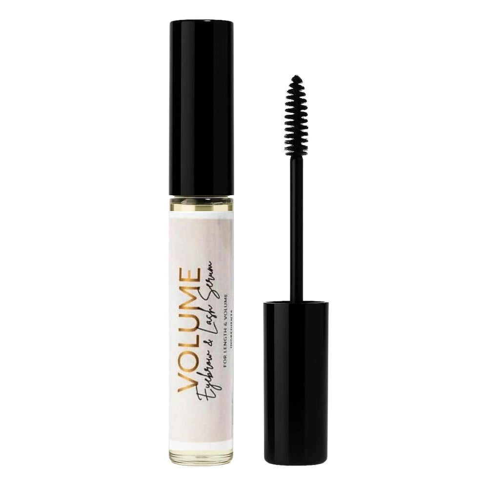 Bask & Lather lash serum bottle closeup showing natural castor and jojoba formula for healthier-looking lashes.