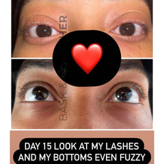 Bask & Lather lash serum being applied at night for targeted lash and brow enhancement.