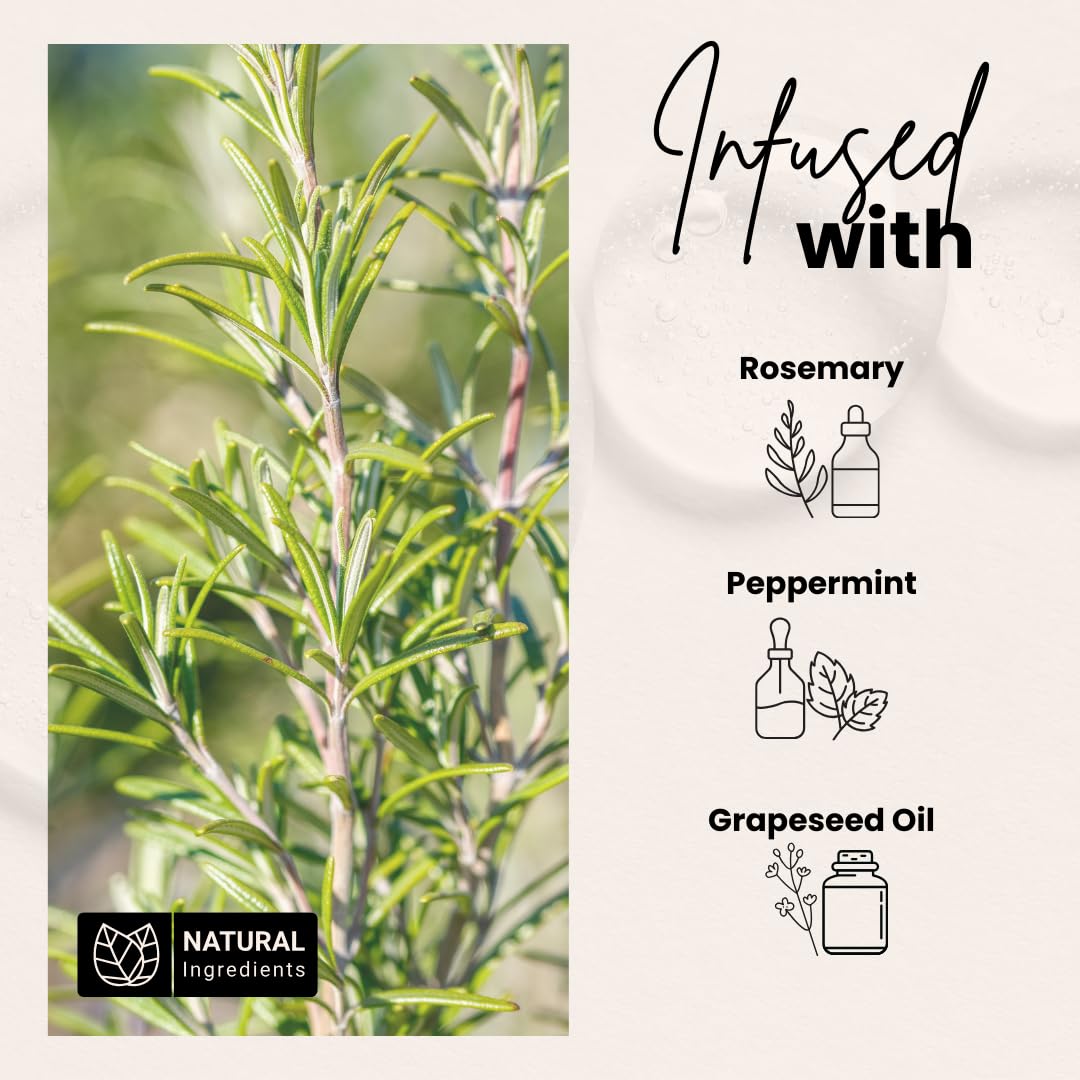 Bask & Lather Rosemary Mint Ingredients bottle closeup showing natural cold-pressed oils.