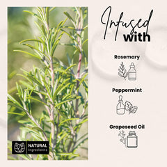 Bask & Lather Rosemary Mint Ingredients bottle closeup showing natural cold-pressed oils.
