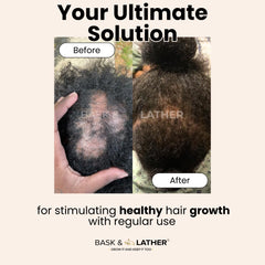 Bask & Lather Scalp Stimulator Oil label front with clean branding.