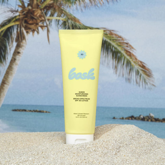 Bask Suncare SPF 30 sunscreen lotion being spread on skin