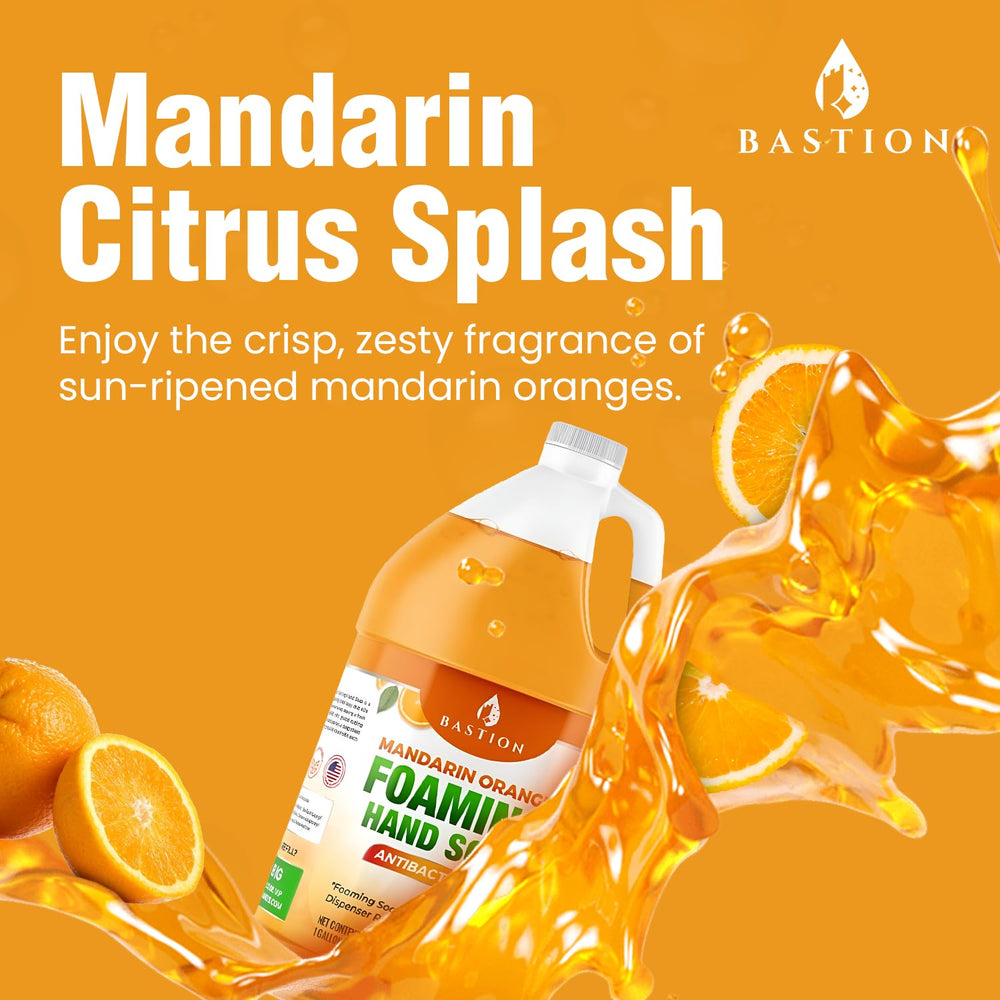 Bastion Mandarin Orange foaming hand soap bottle pour creates quick lather
