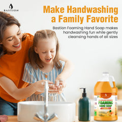 Bastion Mandarin Orange foaming hand soap foam lather in action