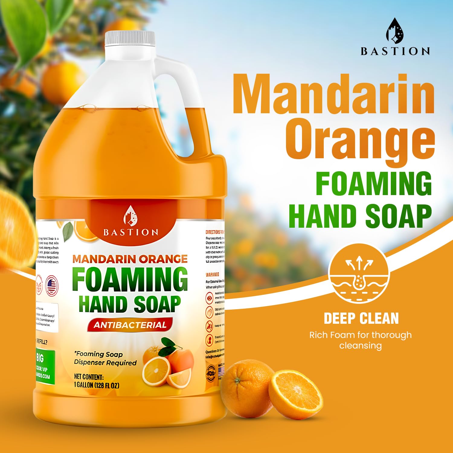 Bastion Mandarin Orange foaming hand soap refill 128oz for bulk savings